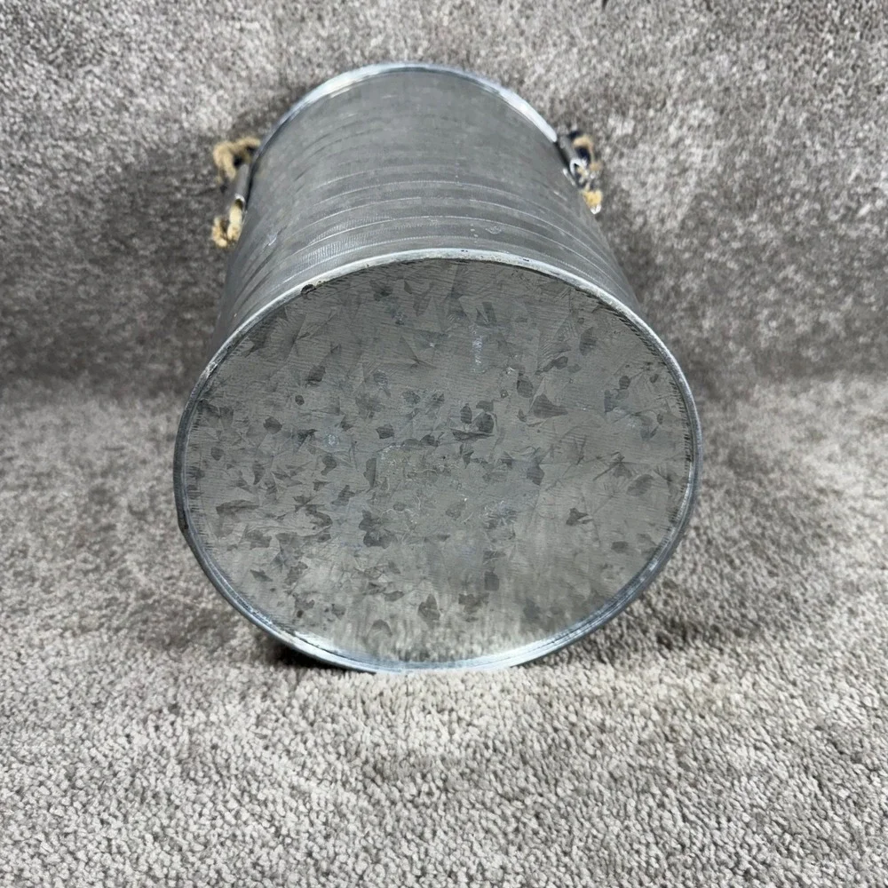Ice Bucket Silver Galvanized Ribbed Rope Handle Nautical Farmhouse Set